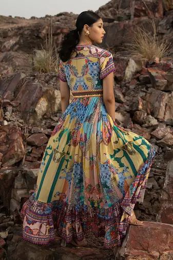 Paisley Sketch Maxi Dresswith Front Slit