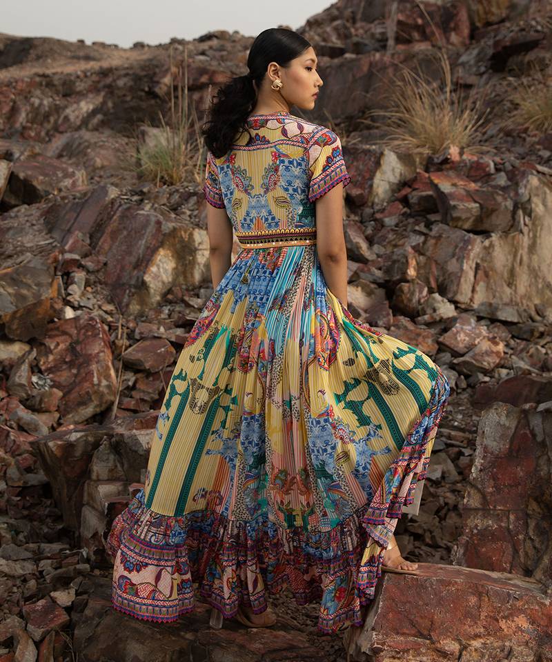 Paisley Sketch Maxi Dresswith Front Slit