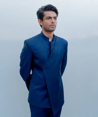 Lapis Lazuli Short Indo Western Jacket Set 5