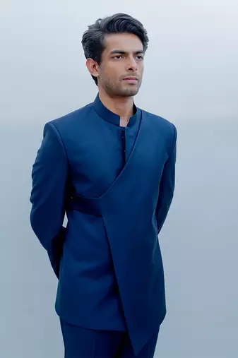 Lapis Lazuli Short Indo Western Jacket Set