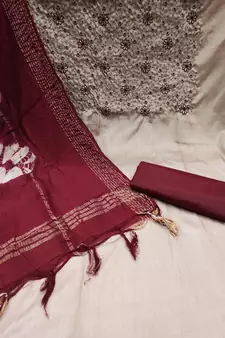 Beige embroidered cotton salwar