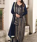 Designer Ethnic Sequance Embroidery Work Faux Georgette Salwaar Kameez In Beautiful Blue Colour