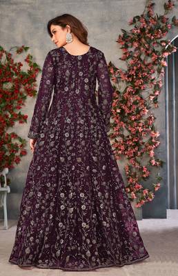 Heavy Sequance Embroidery Work Soft Net Traditional Anarkali Dress In Amazing Purple Colour 2