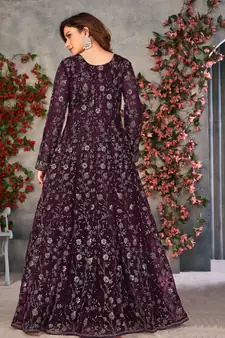 Heavy Sequance Embroidery Work Soft Net Traditional Anarkali Dress In Amazing Purple Colour