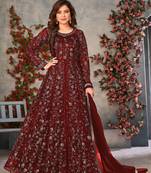Heavy Designer Sequance Embroidery Work Soft Net Traditional Anarkali Dress In Amazing Maroon Colour
