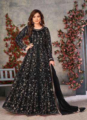 Heavy Sequance Embroidery Work Soft Net Traditional Anarkali Dress In Amazing Black Colour 1
