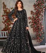 Heavy Designer Sequance Embroidery Work Soft Net Traditional Anarkali Dress In Amazing Black Colour