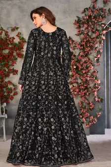 Heavy Sequance Embroidery Work Soft Net Traditional Anarkali Dress In Amazing Black Colour