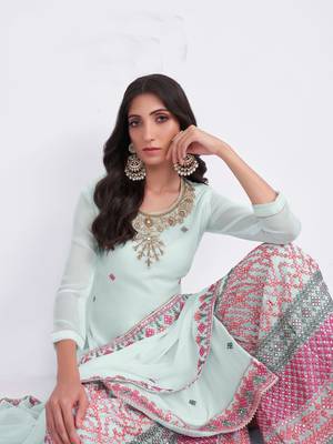 Ethnic Multy Thread Sequance Embroidery With Khatli Work Dress In Sky Blue Colour On Georgette Fabric 2
