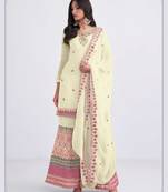 Ethnic Multy Thread Sequance Embroidery With Khatli Work Dress In Light Yellow Colour On Georgette Fabric