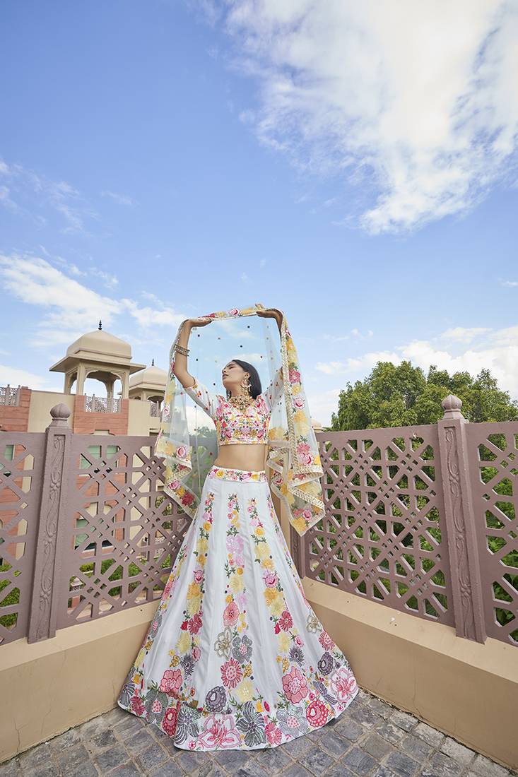 White embroidered Ark silk lehengha ethincwear with blouse