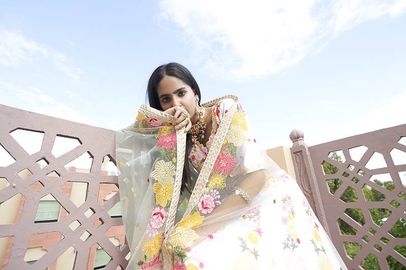 White embroidered Ark silk lehengha ethincwear with blouse