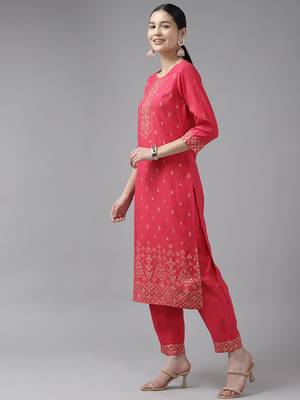 Pink printed viscose rayon ethnic-kurtis 2