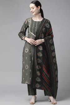 Green printed silk ethnic-kurtis