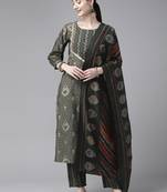 Green printed silk ethnic-kurtis