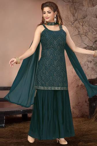 Green embroidered georgette salwar