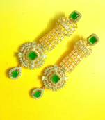 Runjhun CZ Designer Gold Plated Green Traditional Earrings
