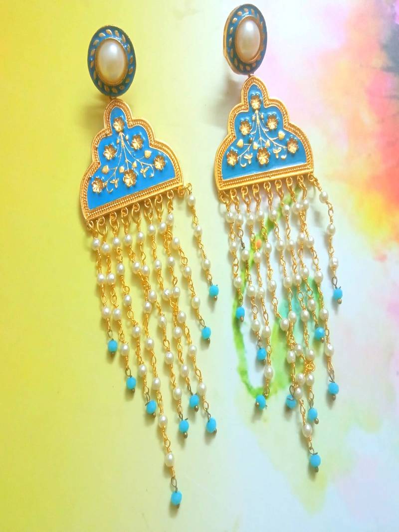 Runjhun Gold Plated Designer Turquoise Blue Traditional Earrings