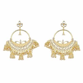 Runjhun Traditional Gold plated Designer Pearl and Kundan Jhumka/Jhumki Earrings  1