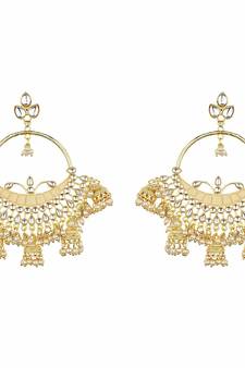 Runjhun Traditional Gold plated Designer Pearl and Kundan Jhumka/Jhumki Earrings 