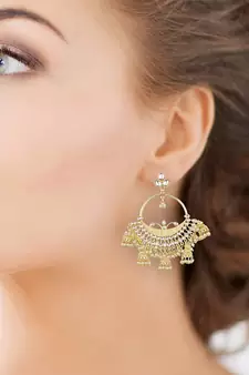Runjhun Traditional Gold plated Designer Pearl and Kundan Jhumka/Jhumki Earrings 