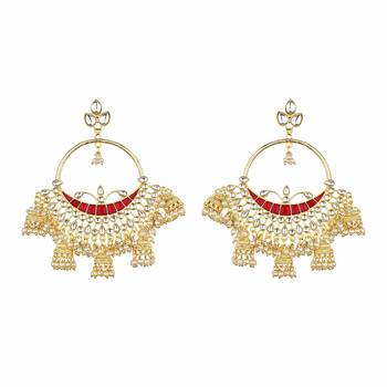 Runjhun Traditional Red Gold Plated Designer Pearl And Kundan Jhumka Earrings  1