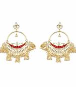 Runjhun Traditional Red Gold Plated Designer Pearl And Kundan Jhumka Earrings 
