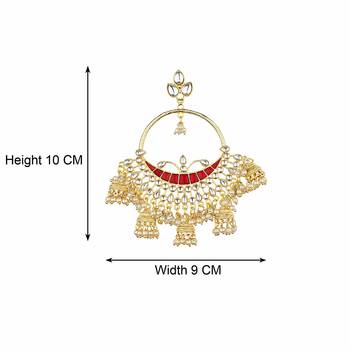 Runjhun Traditional Red Gold Plated Designer Pearl And Kundan Jhumka Earrings  2