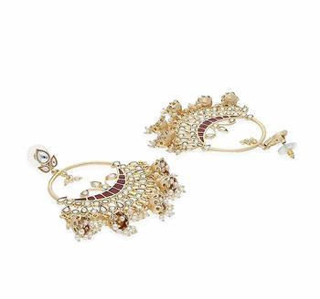 Runjhun Traditional Red Gold Plated Designer Pearl And Kundan Jhumka Earrings  3