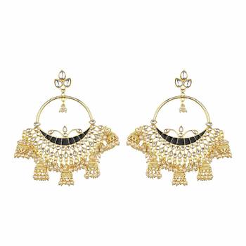 Runjhun Traditional Black Gold plated Designer Pearl and Kundan Jhumka Earrings 1