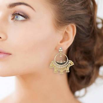 Runjhun Traditional Black Gold plated Designer Pearl and Kundan Jhumka Earrings 2
