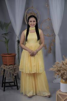 Yellow plain georgette salwar