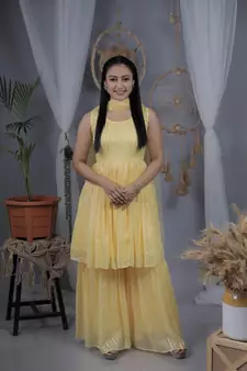 Yellow plain georgette salwar