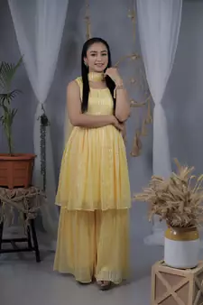 Yellow plain georgette salwar