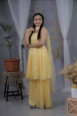 Yellow plain georgette salwar 5