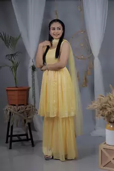Yellow plain georgette salwar