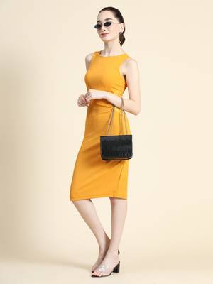 Mustard woven polyester short-dresses 1
