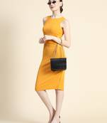 Mustard woven polyester short-dresses