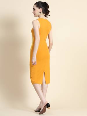 Mustard woven polyester short-dresses 2