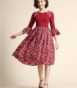 Maroon printed polyester maxi-dresses