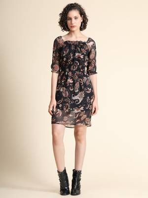 Black printed Muslin short-dresses 1