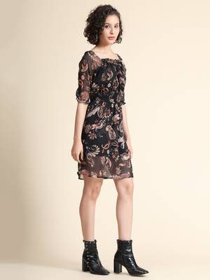 Black printed Muslin short-dresses 2