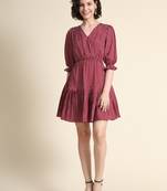 Maroon printed polyester short-dresses
