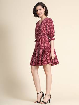 Maroon printed polyester short-dresses 2