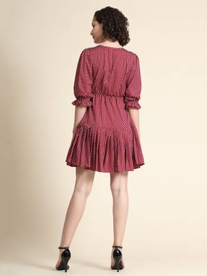 Maroon printed polyester short-dresses 3