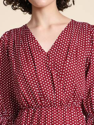 Maroon printed polyester short-dresses 4