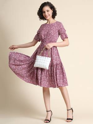 Maroon printed polyester short-dresses 1