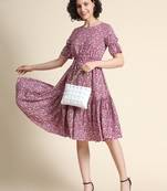 Maroon printed polyester short-dresses