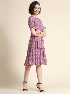 Maroon printed polyester short-dresses 2