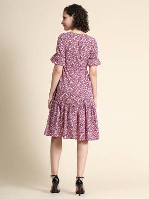 Maroon printed polyester short-dresses 3